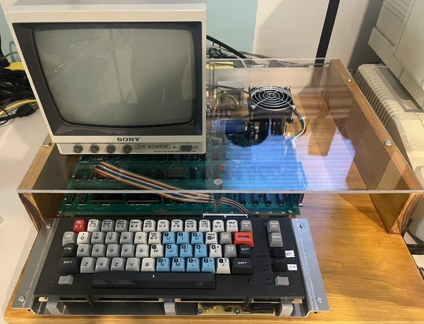 Apple I replica in wood and acrylic case with monitor and keyboard