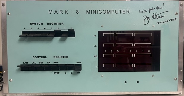Mark-8 Minicomputer front panel, signed by Jonathan Titus